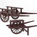 Two Traditional Wooden Handcart Models With Spoked Wheels And Brown Frame