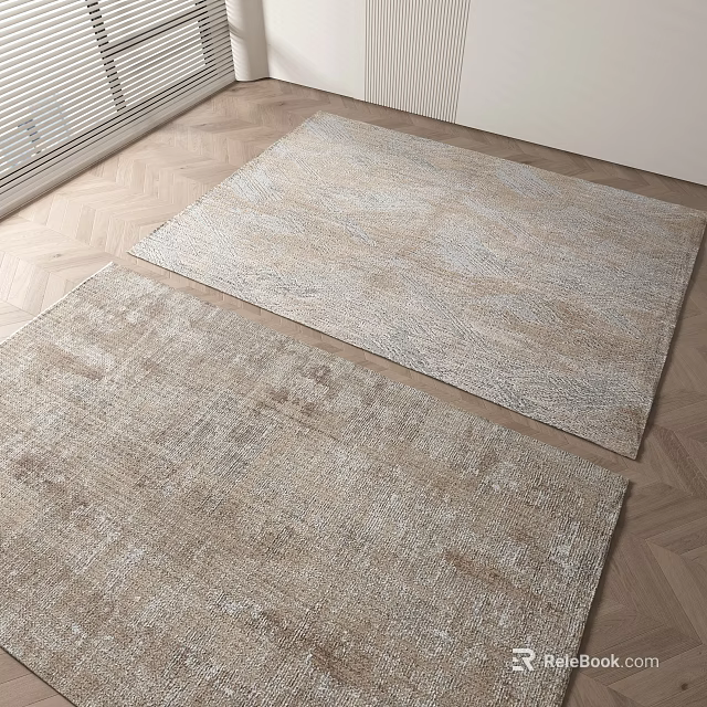 Natural Woven Square Rugs in Beige and Gray for Wooden Floor Space 3d model 