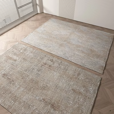 Natural Woven Square Rugs in Beige and Gray for Wooden Floor Space 3d model