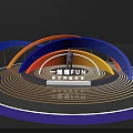 Wayfinding Structure With Colorful Curved Arches Circular Platform And Central Person