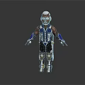 3D Warrior Character In Blue And Black Armor With White Helmet