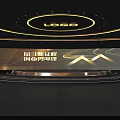 Grand Modern Stage With Golden Circular Lights And Curved Structures 3d model