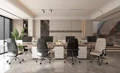 Office Hall Work Station Office Desk Public Office Area 3d model