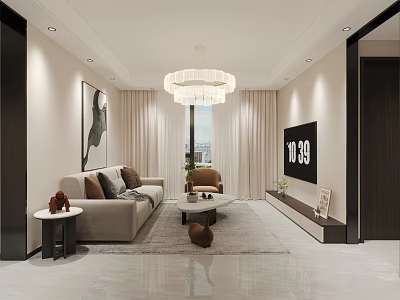 Bright Minimalist Modern Living And Dining Room With Cozy Furniture And Elegant Home Interior Design 3d model