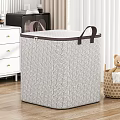 Fabric Storage Basket With Geometric Pattern Lid And Brown Handles For Home Organizing