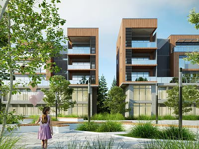 Modern Detached Villa Exterior With Multi Level Design Balconies And Lush Greenery 3d model