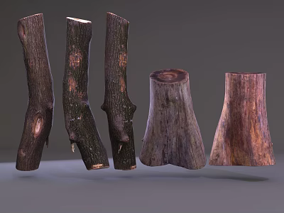 Natural Stone Wood Tree Trunks And Stumps With Rustic Textured Design 3d model