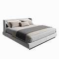 Sleek Modern Double Bed With Gray Headboard Light Gray Pillows And Neutral Bedding 3d model