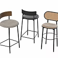 Modern Bar Stools With Different Designs Wooden Woven Backs And Neutral Upholstered Seats