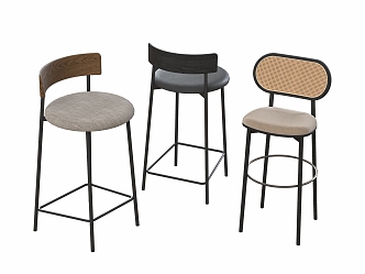 Bar Chair Rattan Armrest Wood 3d model