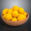 Vibrant Yellow Lemons Filled in a Handmade Wooden Bowl on Dark Table