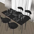 Modern Black Dining Table Set With Chairs Tableware Wine Glasses And Candle Holders 3d model