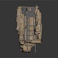 Detailed Stone Ruin Structure With Metal Frame And Mechanical Components