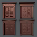 Brown Double Doors With Decorative Panel Designs And Elegant Frame Details 3d model