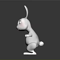 White Rabbit 3D Model In Standing Pose With Long Ears Gray Background And Reflective Surface