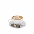 Creamy Latte Coffee With Leaf Latte Art Cinnamon Sticks And Spoon On Saucer
