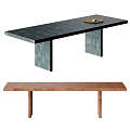 Modern Dining Table Designs With Black Slate Top Gray Column Legs And Brown Wooden Version