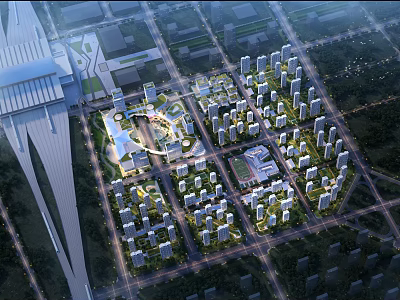 Aerial View Planning of Modern Residential Community With Green Areas And Central Square 3d model