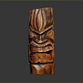 Scenic Natural Landscape Featuring Reddish Brown Wooden Totem Pole With Carved Face And Reflection