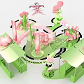 Inflatable Cherry Blossom Decorations With Green Pink Booth Path And Sign For Event