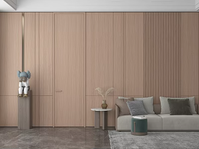 Modern Interior Design With Hinged Door And Wooden Panel Decorations 3d model