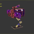 Blue And Purple Mechanical Character With Robotic Legs And Top Device Design