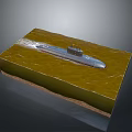 Detailed Submarine Model Display With Green Water Surface And Brown Seabed Scene
