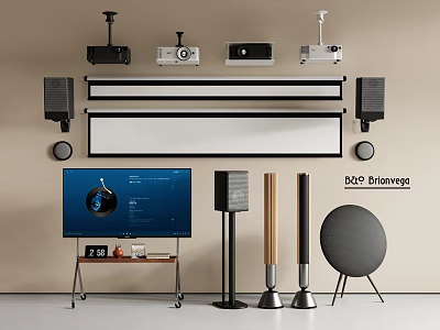 Modern Headphones and Speakers with Floor Standing Bookshelf Home Audio Setup 3d model