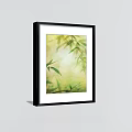Bamboo Plant Paintings in Black Frames with Light Green Background and Leaf Details