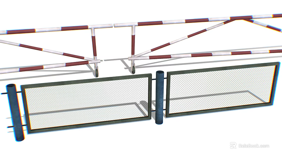 Sturdy Metal Railings With Red White Horizontal Bars And Grid Design Features 3d model 