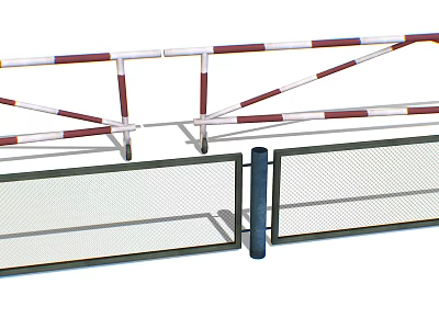 Sturdy Metal Railings With Red White Horizontal Bars And Grid Design Features 3d model