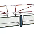 Sturdy Metal Railings With Red White Horizontal Bars And Grid Design Features