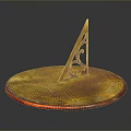 Brass Sundial With Circular Base Triangular Gnomon And Engraved Markings