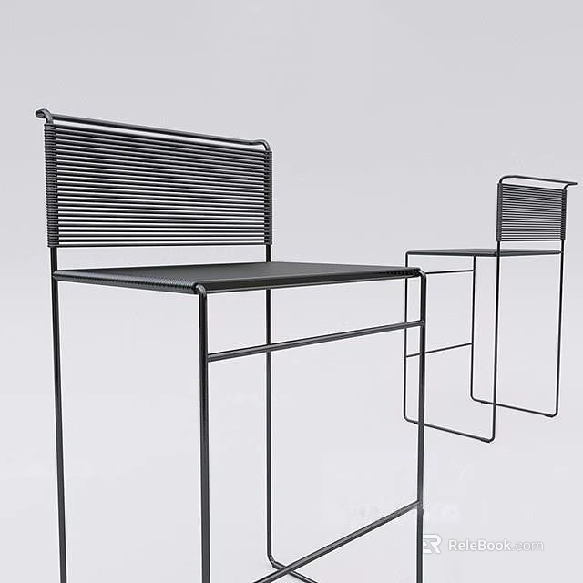 Modern Metal Bar Stool With Slim Vertical Slat Backrest And Sturdy Frame Structure 3d model