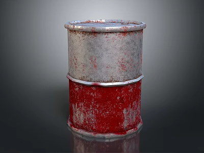 Rusty Metal Barrel Featuring Silver Top Red Bottom Peeling Paint And Stained Surface 3d model