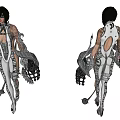 Futuristic Female Game Movie Character In Silver White Outfit With Mechanical Details 3d model