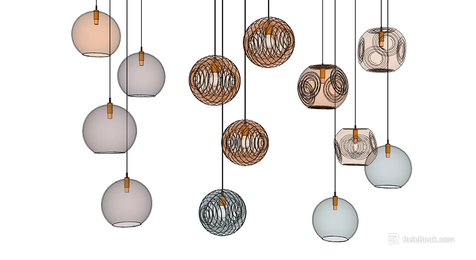 Modern Pendant Lights With Various Spherical Designs And Woven Metal Details 3d model 