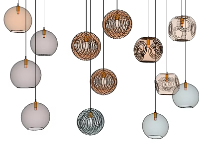 Modern Pendant Lights With Various Spherical Designs And Woven Metal Details 3d model