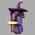 Detailed Handcrafted Wizard Sculpture Carving With Purple Hat Staff And Open Book