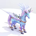Tech Exhibition Hall Displays Glowing Blue Unicorn With White Pink Mane Tail And Decorative Straps