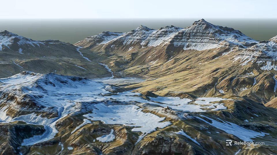 Scenic Snow Capped Mountain Landscape With Rocky Valleys And Natural Peaks 3d model 