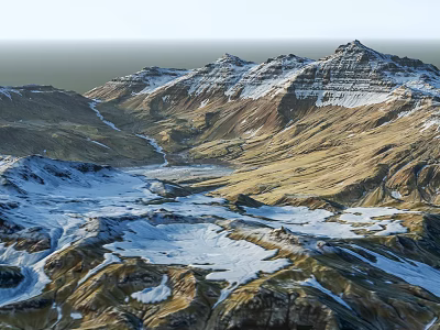 Scenic Snow Capped Mountain Landscape With Rocky Valleys And Natural Peaks 3d model