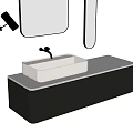Modern Bathroom Vanity With White Countertop Black Cabinet Chrome Faucet And Mirrors