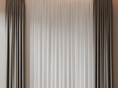 Elegant Layered Curtains With Dark Side Panels And Light Sheer Fabric For Home Decor 3d model