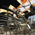 Cultural Center Exhibition Area With Dinosaur Skeletons Animal Specimens And Orange Sky Ceiling