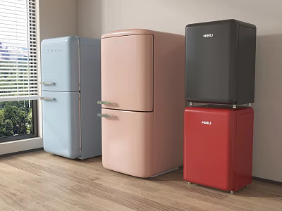Vintage Style Refrigerators in Pastel and Bold Colors for Modern Home Interiors 3d model