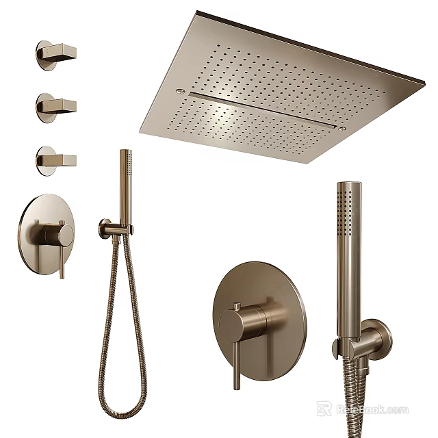 Modern Shower System With Rain Shower Head Handheld Spray And Control Valve 3d model