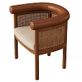 Wooden Rattan Chair With Leather Armrests And Light Padded Seat Design