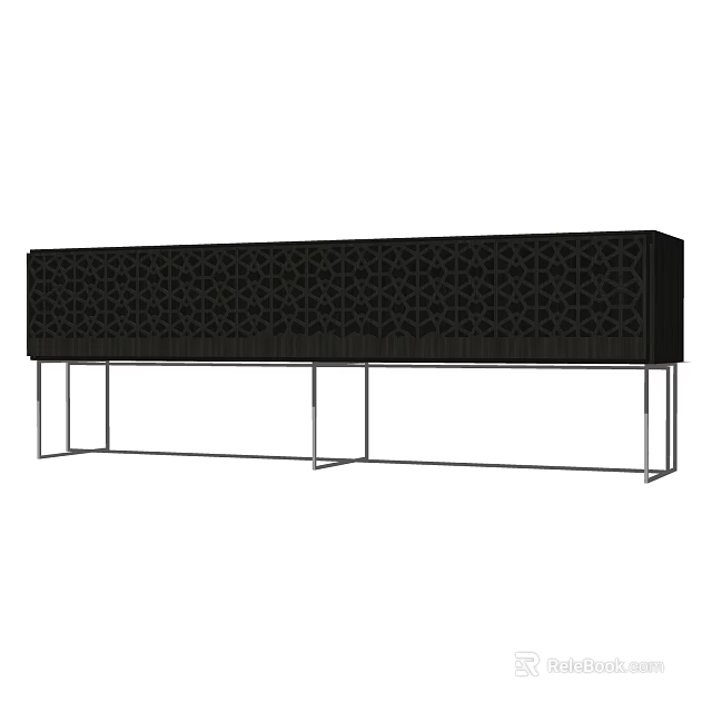 Modern Entryway Console Cabinet With Geometric Pattern Panels And Metal Legs 3d model 