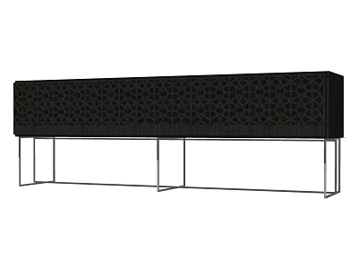 Modern Entryway Console Cabinet With Geometric Pattern Panels And Metal Legs 3d model